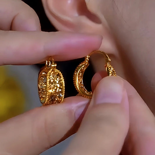 14K Gold-Plated Luxury Zircon Hoop Earrings - elegant Bezel-Set Zircon Hoops