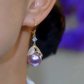 14K Gold-Plated Luxury Zircon Inlaid Pearl Leaf Earrings - elegant Leaf Pearl Earrings