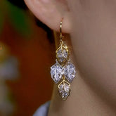 14K Gold-Plated Luxury Zircon Leaf Tassel Earrings - elegant Zircon Leaf Tassel