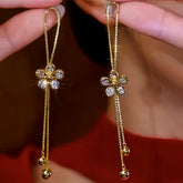 14K Gold-Plated Luxury Zircon Moving Adjustable Flower Tassel Earrings - elegant Flower Tassel Earrings