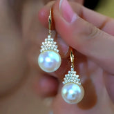14K Gold-Plated Luxury Zircon Pearl Ear Hooks - elegant Zircon Pearl Hooks
