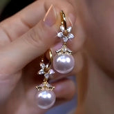 14K Gold-Plated Luxury Zircon Pearl Earrings - elegant Zircon Pearl Earrings
