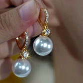 14K Gold-Plated Luxury Zircon Pearl Earrings - elegant Zircon Pearl Earrings
