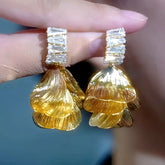 14K Gold-Plated Luxury Zircon Petal Flower Earrings - elegant Zircon Petal Flower