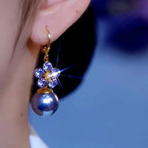 14K Gold-Plated Luxury Zircon Petal Flower Purple Pearl Earrings - elegant Purple Pearl Earrings