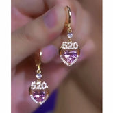 14K Gold-Plated Luxury Zircon Purple Diamond Heart Earrings - elegant Purple Diamond Heart