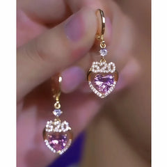 14K Gold-Plated Luxury Zircon Purple Diamond Heart Earrings - elegant Purple Diamond Heart