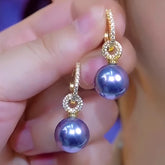 14K Gold-Plated Luxury Zircon Purple Pearl Earrings - elegant Zircon Purple Pearl