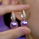14K Gold-Plated Luxury Zircon Purple Pearl Earrings - elegant Zircon Purple Pearl