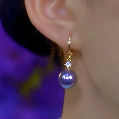 14K Gold-Plated Luxury Zircon Purple Pearl Earrings - elegant Zircon Purple Pearl