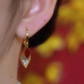 14K Gold-Plated Luxury Zircon Red Leaf Earrings - elegant Zircon Red Leaf
