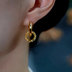 Model showcasing the dangle and style of the 14K Gold-Plated Luxury Zircon Small Waist Earrings