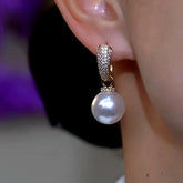 14K Gold-Plated Luxury Zircon White Pearl Earrings - elegant Zircon White Pearl