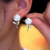 14K Gold-Plated Luxury Zircon White Rose Earrings - elegant Zircon White Rose