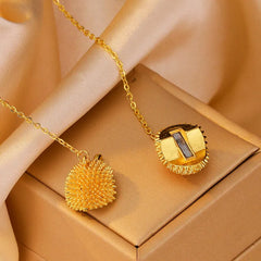 Close-up of the pendant and clasp on the Magnetic Durian Necklace
