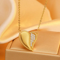 14K Gold-Plated Magnetic Zircon Diamond Heart Necklace worn to showcase its length and pendant detail