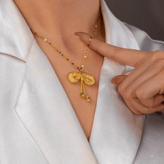 14K Gold-Plated Mesh Butterfly Bow Pendant Necklace - beautiful Butterfly Bow Necklace