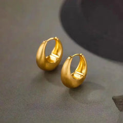 Matte Brushed Gold Chunky Thick Hoop Earrings Product Photo