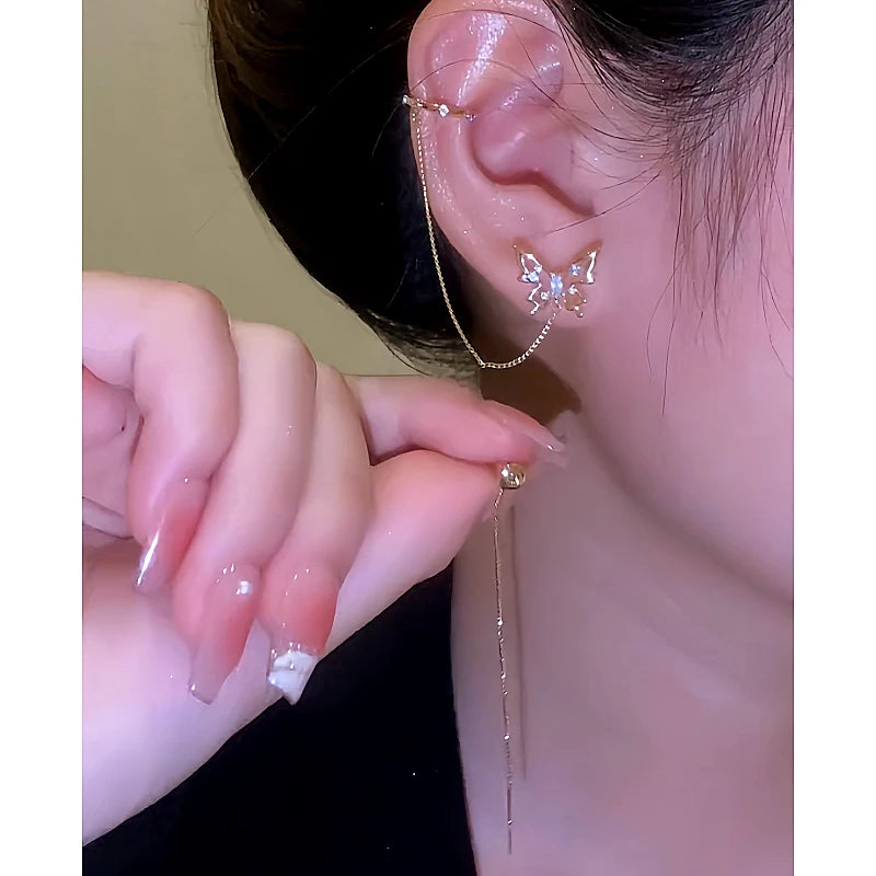 Close-up detail of the sparkling zircons and plating on the Butterfly Ear Clip