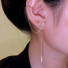 14K Gold-Plated Micro-Diamond Butterfly Ear Clip Earrings (1 PCS ) - elegant Butterfly Ear Clip