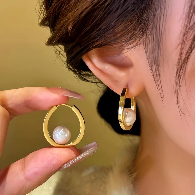 14K Gold-Plated Moon Bead Earrings - elegant Moon Bead Earrings