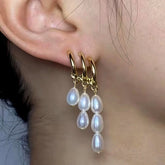 14K Gold-Plated Multi-Layer Pearl Tassel Earrings - elegant Pearl Tassel Earrings