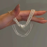 14K Gold-Plated Multi-Layered Magnetic Diamond Heart Pearl Necklace - beautiful Magnetic Heart Pearl