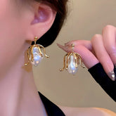 14K Gold-Plated Pearl Flower Earrings - elegant Pearl Flower Earrings