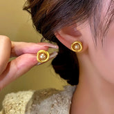 14K Gold-Plated Pearl Frosted Swirl Bead Stud Earrings - elegant Swirl Bead Studs