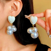 14K Gold-Plated Pearl Heart Earrings - elegant Pearl Heart Earrings