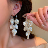 14K Gold-Plated Pearl Petal Tassel Earrings - elegant Petal Tassel Earrings