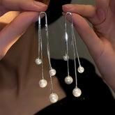 14K Gold-Plated Pearl Tassel Earrings - elegant Pearl Tassel Earrings