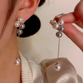 14K Gold-Plated Pearl Tassel Earrings - elegant Pearl Tassel Earrings