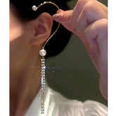 14K Gold-Plated Pearl Zircon Diamond Tassel Ear Cuff ( 1 PCS ) - elegant Tassel Ear Cuff