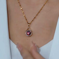 14K Gold-Plated Pendant Purple Crystal Necklace - beautiful Purple Crystal Necklace