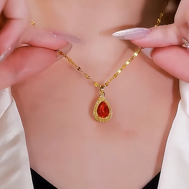 14K Gold-Plated Pendant Red Diamond Necklaces - beautiful Red Diamond Necklaces