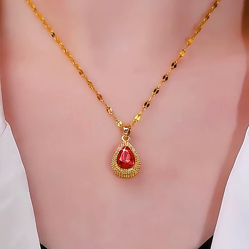 Close-up of the pendant and clasp on the Red Diamond Necklaces