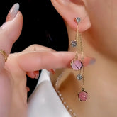 14K Gold-Plated Pink Cat's Eye Ball Tassel Earrings - elegant Cat's Eye Tassel Earrings
