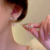 14K Gold-Plated Pink Diamond Flower Earrings - elegant Diamond Flower Earrings