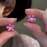 14K Gold-Plated Pink Flower Stud Earrings - elegant Pink Flower Studs