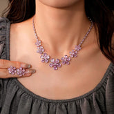 14K Gold-Plated Pink Zircon Diamond Flower Necklace And Earrings Set - beautiful Zircon Flower Set