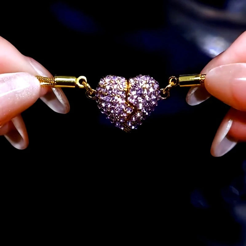 Close-up of the pendant and clasp on the Magnetic Heart Necklaces
