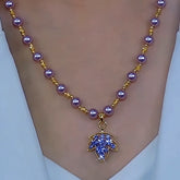 14K Gold-Plated Purple Diamond Maple Leaf Pearl Necklace - beautiful Maple Leaf Necklace