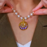 14K Gold-Plated Purple Diamond Mesh Hoop Bead Necklace - beautiful Mesh Hoop Necklace