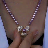 14K Gold-Plated Purple Pearl Flower Necklace - beautiful Pearl Flower Necklace