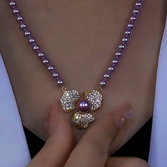 14K Gold-Plated Purple Pearl Flower Necklace - beautiful Pearl Flower Necklace