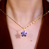 14K Gold-Plated Purple Rose Necklaces - beautiful Purple Rose Necklace
