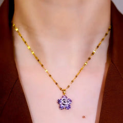 Close-up of the pendant and clasp on the Purple Rose Necklace
