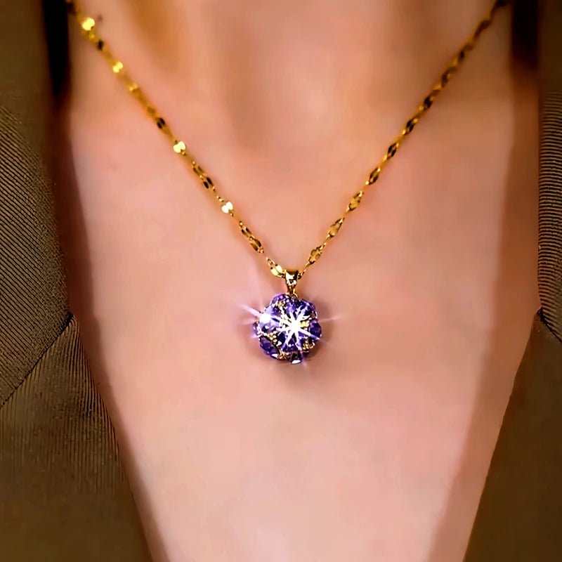 14K Gold-Plated Purple Zircon Diamond Ball Crystal Pendat Necklaces - beautiful Zircon Ball Necklace