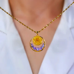 14K Gold-Plated Purple Zircon Diamond Rose Pendant Necklace - beautiful Rose Pendant Necklace